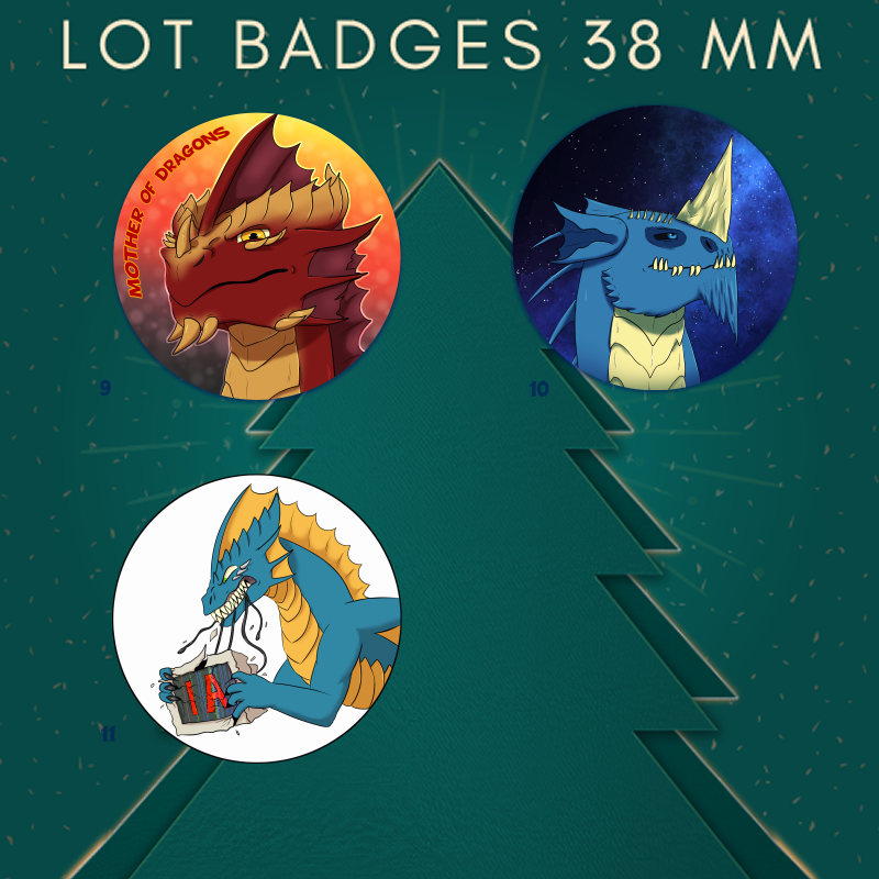 Lot Badges Dragon 38mm