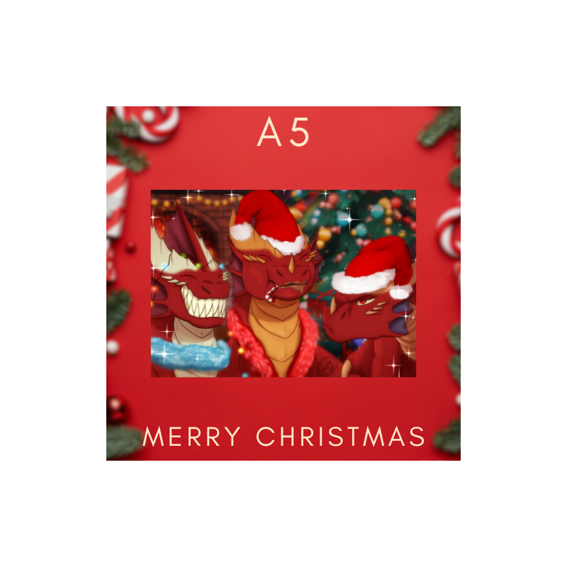 A5 Print - Red Dragons Merry Christmas